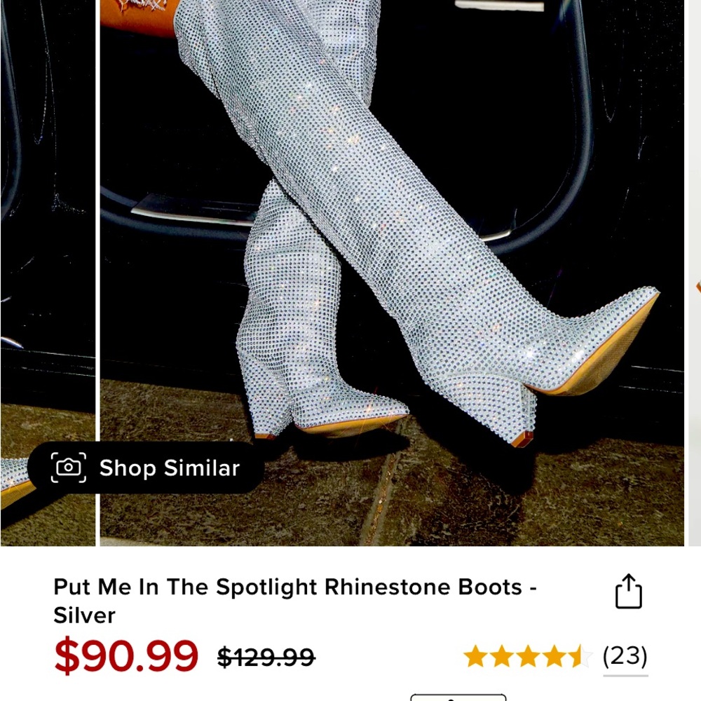 Beautiful “hot” high rhinestones silver boots. Size 7